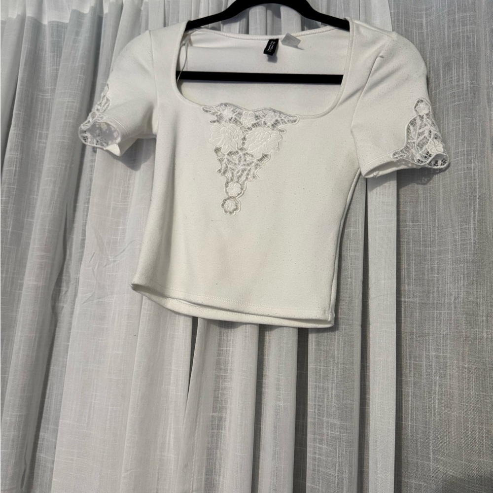 White Lace Detail Women's Top